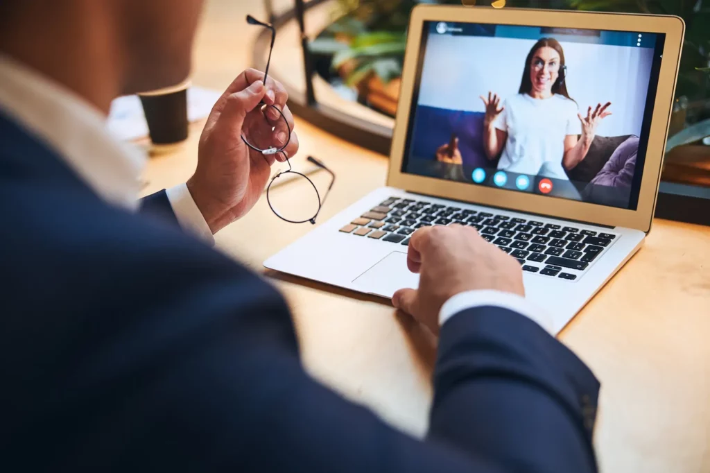 remote attorney meeting using laptop